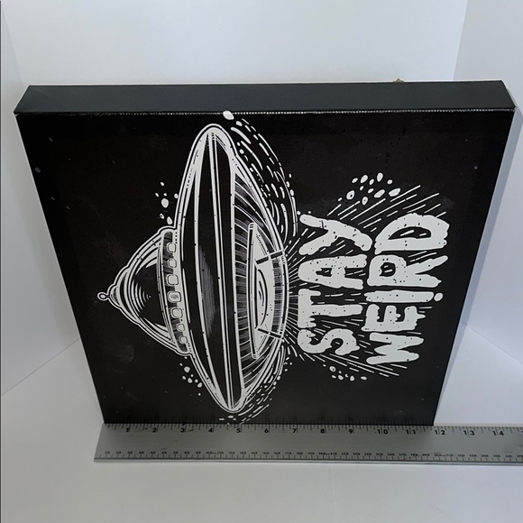 Black and White UFO Stay Weird Canvas Art - Picture 2 of 4